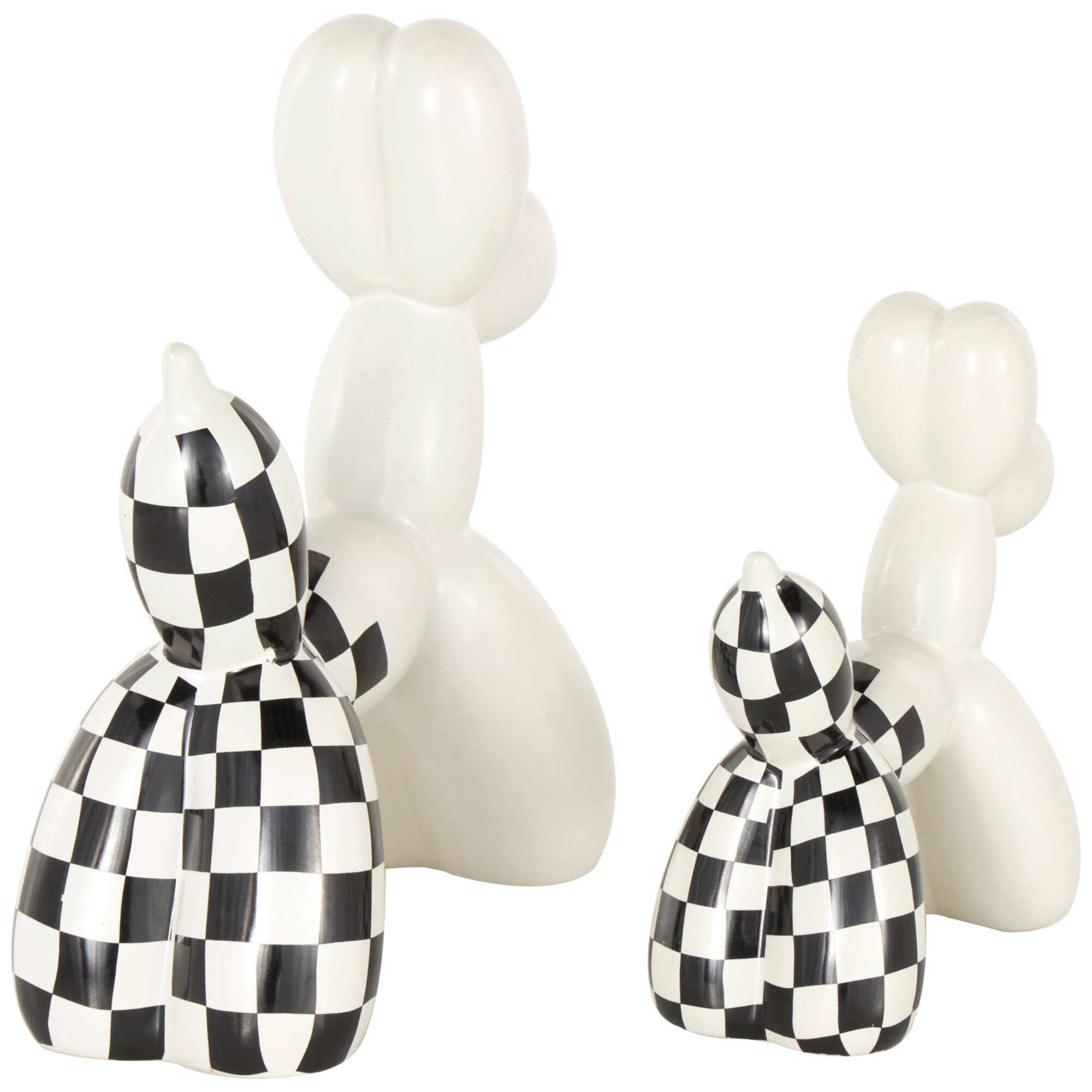 White Ceramic Checkered Dog Balloon Sculpture Set